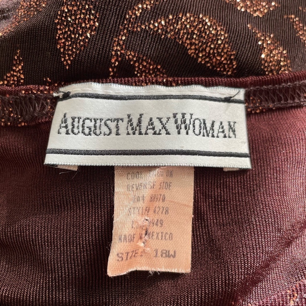 Vintage August Max Brown & Gold Leaf Patterned Long Sleeve Blouse Size 18W - Picture 3 of 14